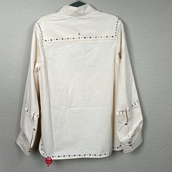 NWT Nanushka Heavy Poplin Laser Cut Shirt Button Front Cream Western Sz S - Picture 8 of 16